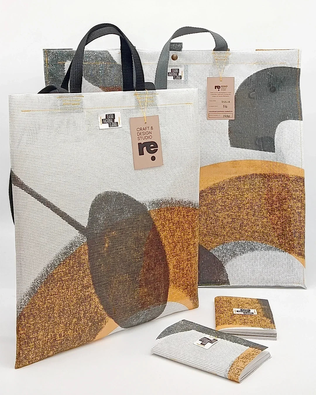 ReCreate transformed Teatro Nacional São João micro-perforated banners into a limited series of bags, pouches and notebooks.