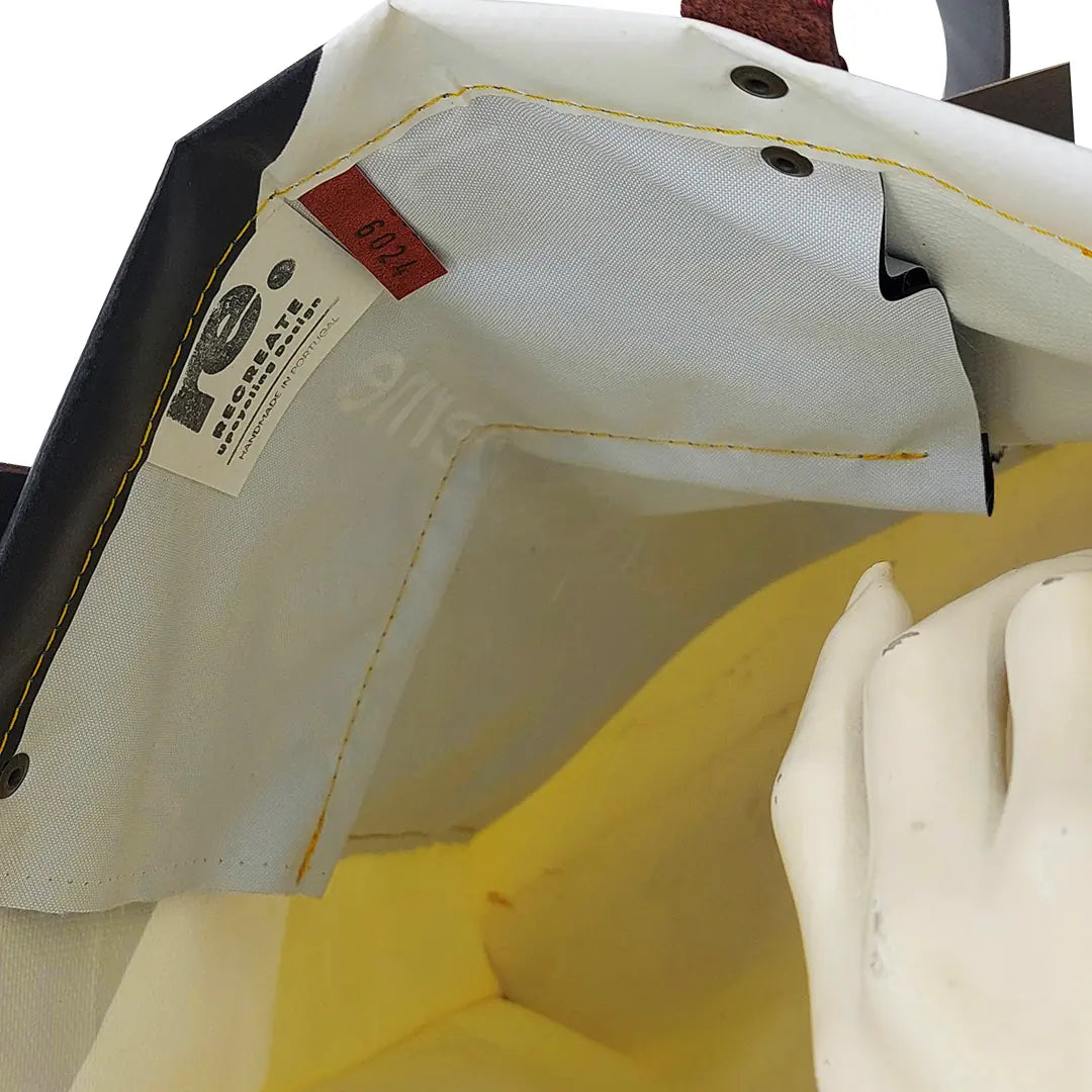 Alex Bag 6024 by ReCreate, a yellow tote in reclaimed advertising banner with leather straps and one inner pocket. - pocket