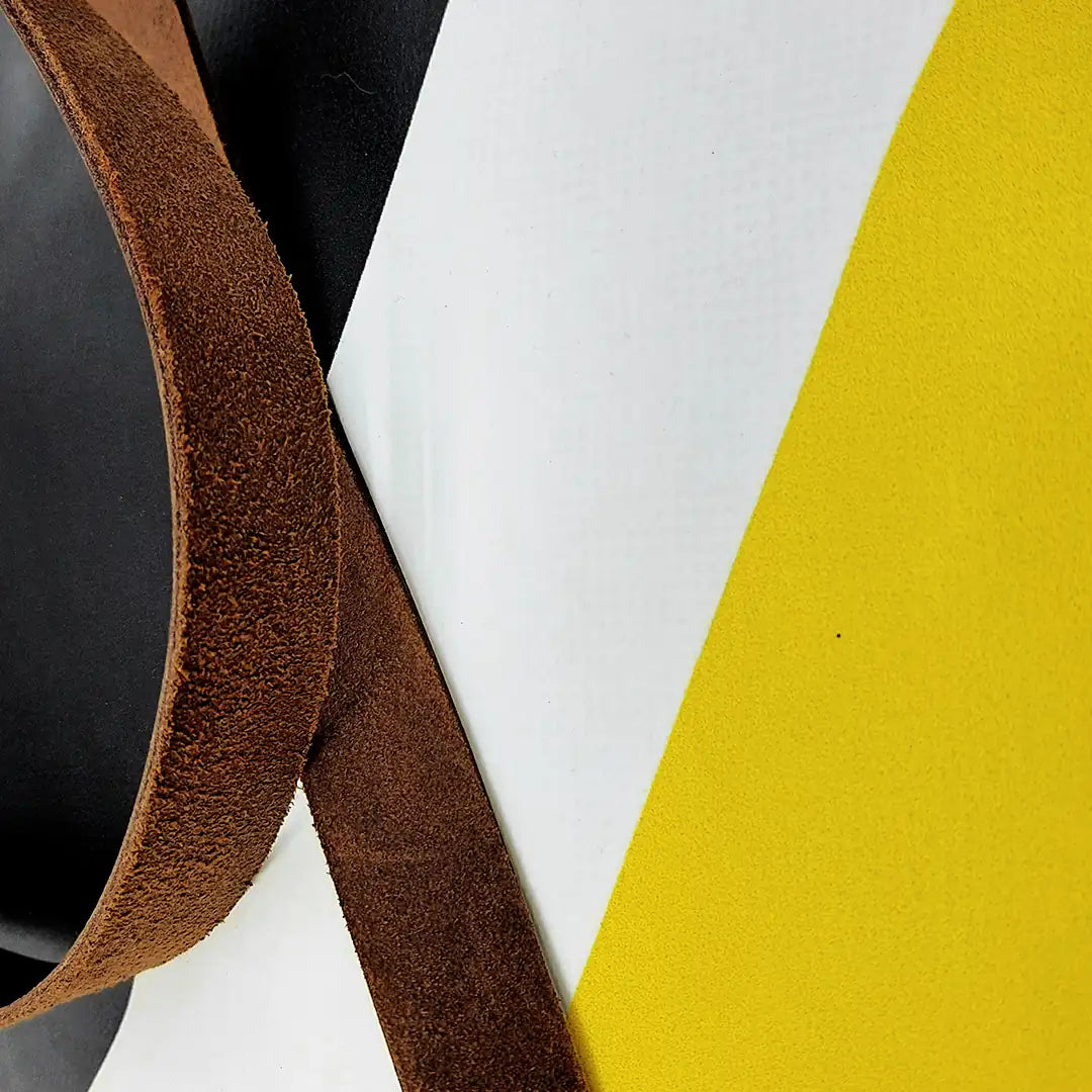 Alex Bag 6024 by ReCreate, a yellow tote in reclaimed advertising banner with leather straps and one inner pocket. - detail