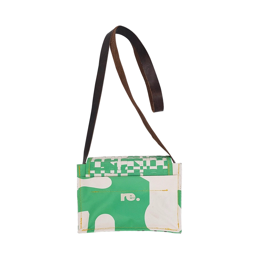 Anita Bag 224 Special Edition by ReCreate, a compact green bag in reclaimed advertising banner with woven flap and leather strap. - back