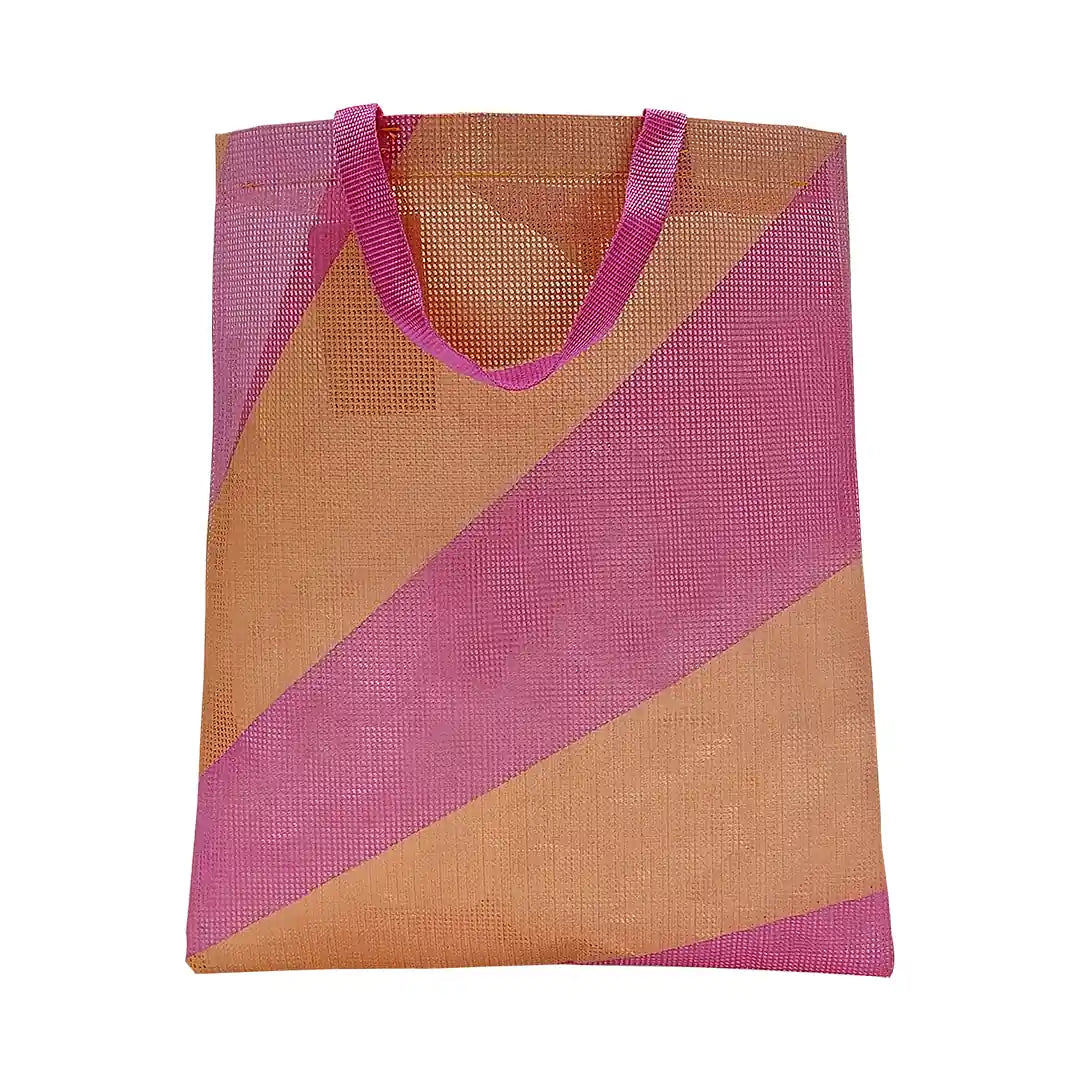 Jack Tote Bag 1225 by ReCreate, made from micro-perforated reclaimed banner with pink handles, two inner pockets and dual carry. - front