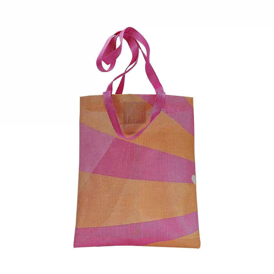 Jack Tote Bag 1225 by ReCreate, made from micro-perforated reclaimed banner with pink handles, two inner pockets and dual carry. - back
