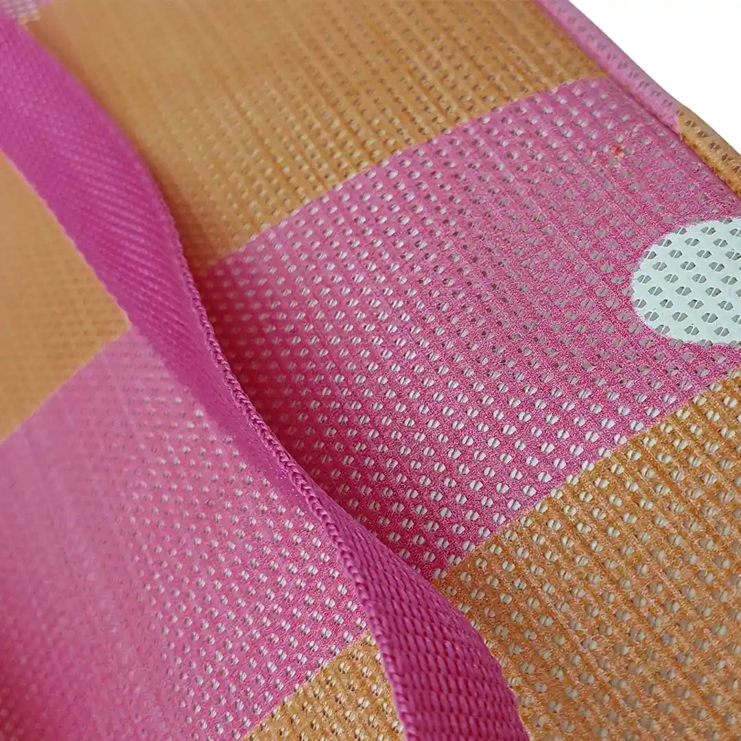 Jack Tote Bag 1225 by ReCreate, made from micro-perforated reclaimed banner with pink handles, two inner pockets and dual carry. - detail