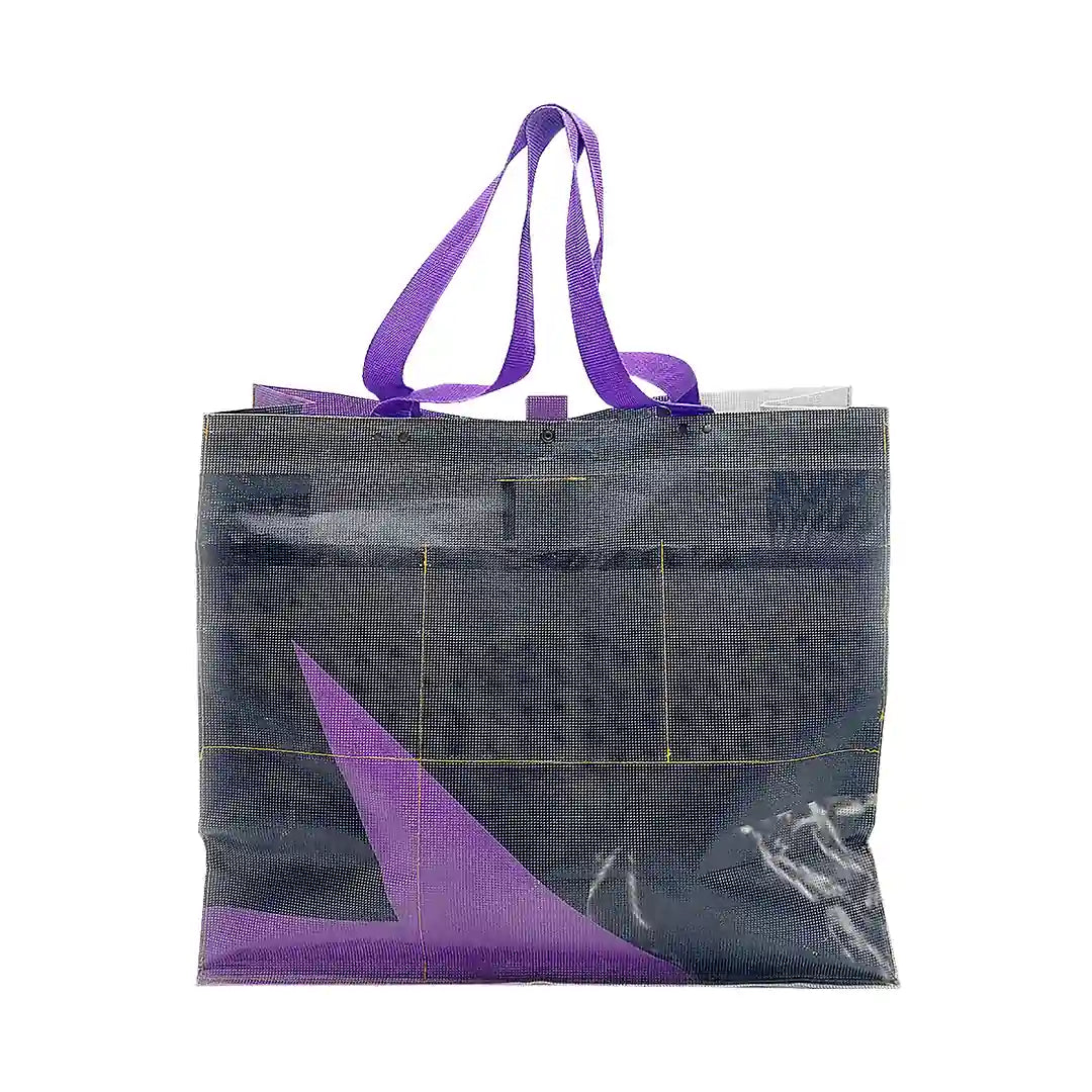 Júlia Bag 124 by ReCreate, made from micro-perforated reclaimed banner with five inner pockets and snap closures. - back