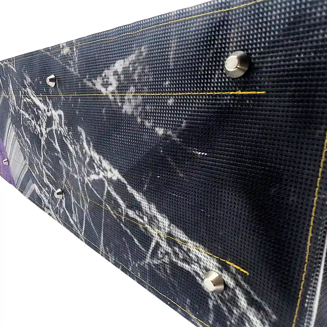 Júlia Bag 124 by ReCreate, made from micro-perforated reclaimed banner with five inner pockets and snap closures. - bottom