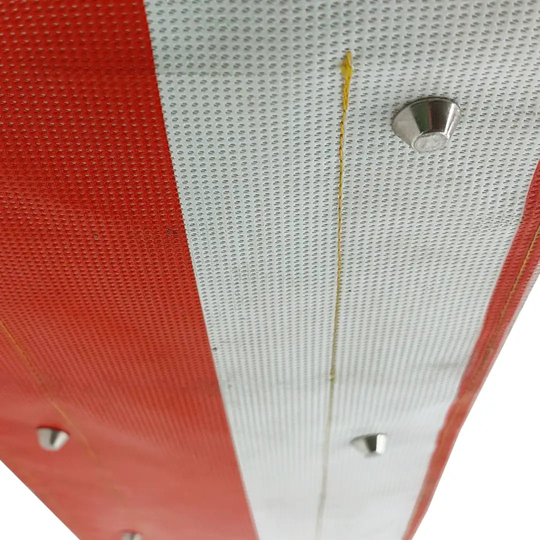 Júlia Bag 224 by ReCreate, a large red tote made from micro-perforated reclaimed banner with five inner pockets and snap closures. - bottom