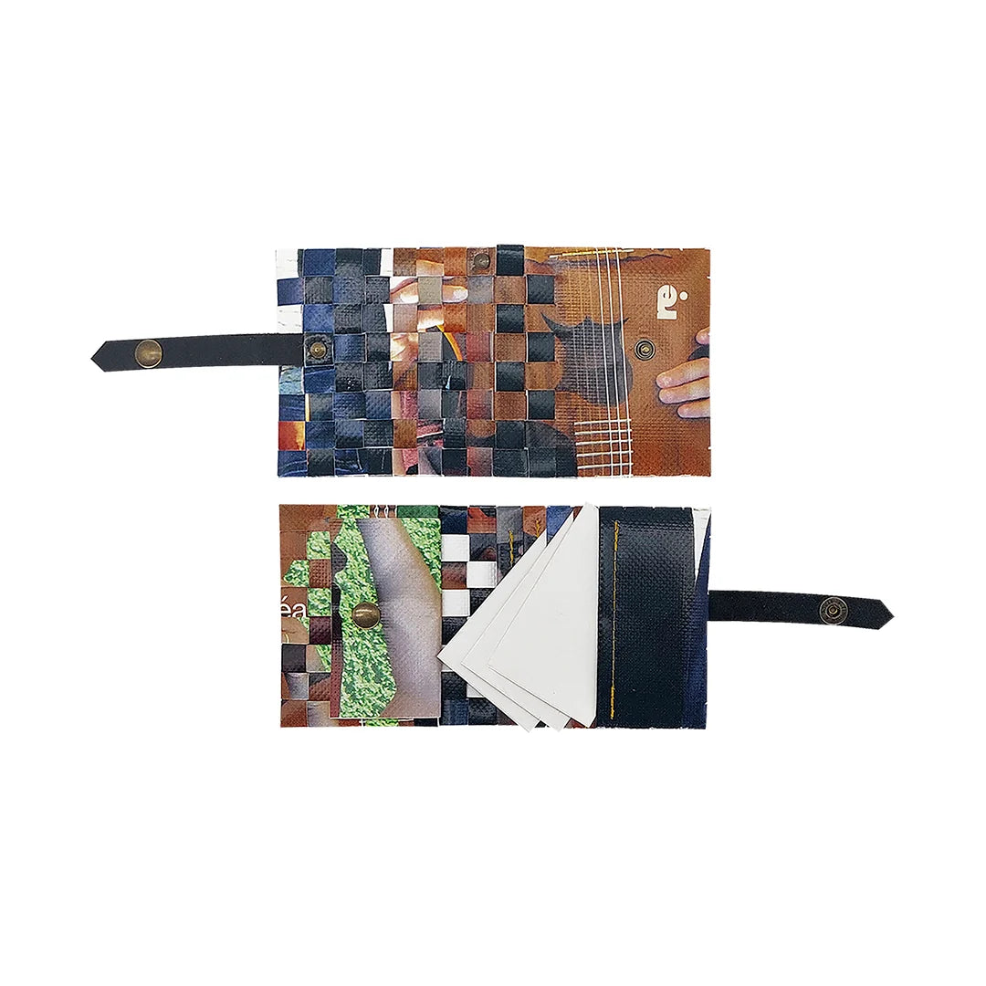John Wallet 125 is a ReCreate wallet made from reclaimed advertising banner, with woven detail, coin space and room for 8 cards. - both sides
