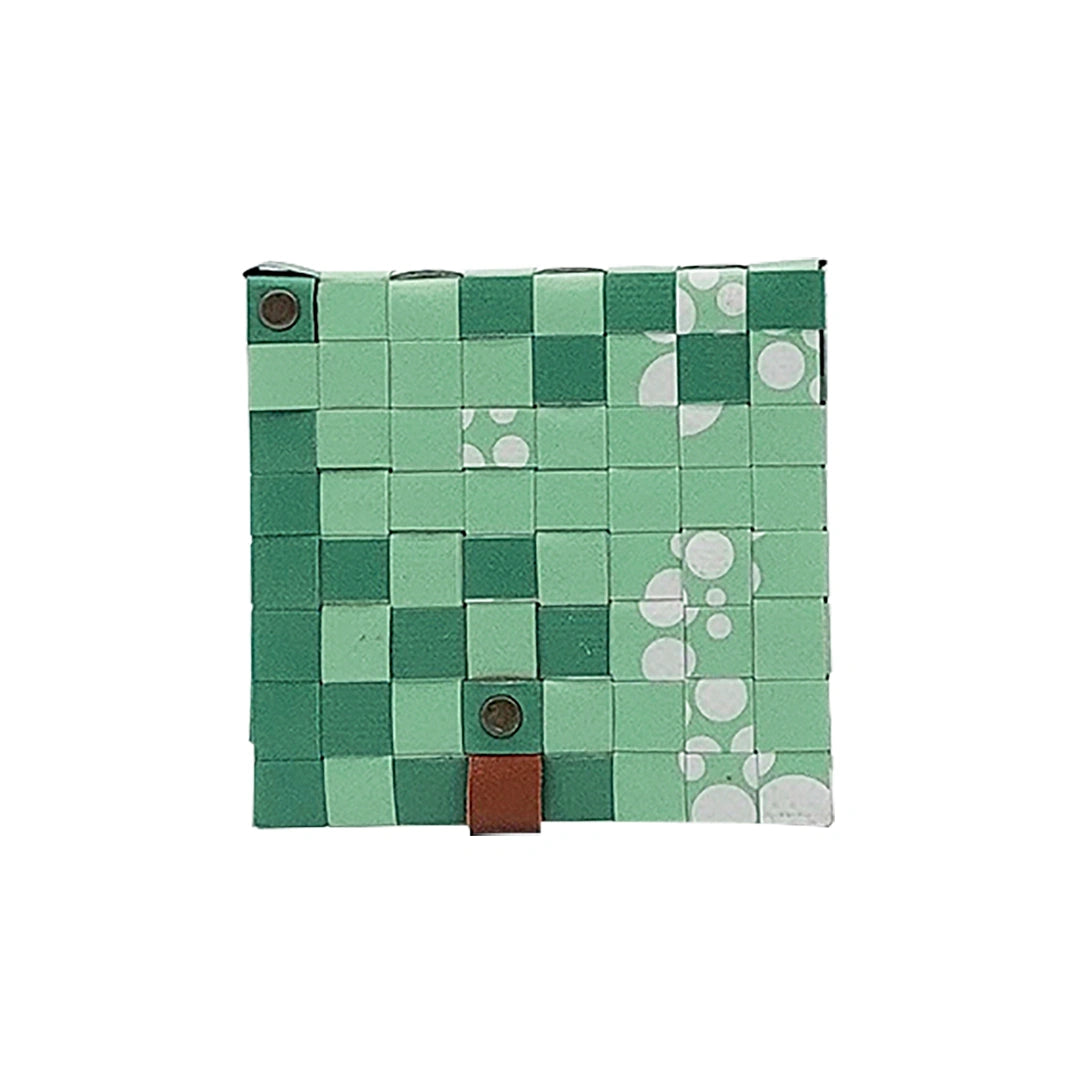 John Wallet 17723 by ReCreate is a mint-green reclaimed-banner wallet with white graphic circles, made to hold up to 8 cards and coins. - back
