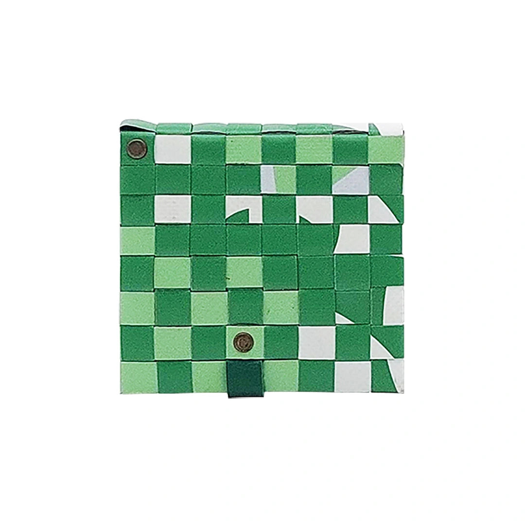 John Wallet 18323 by ReCreate is a green reclaimed-banner wallet with woven details, designed for up to 8 cards and coins. - back