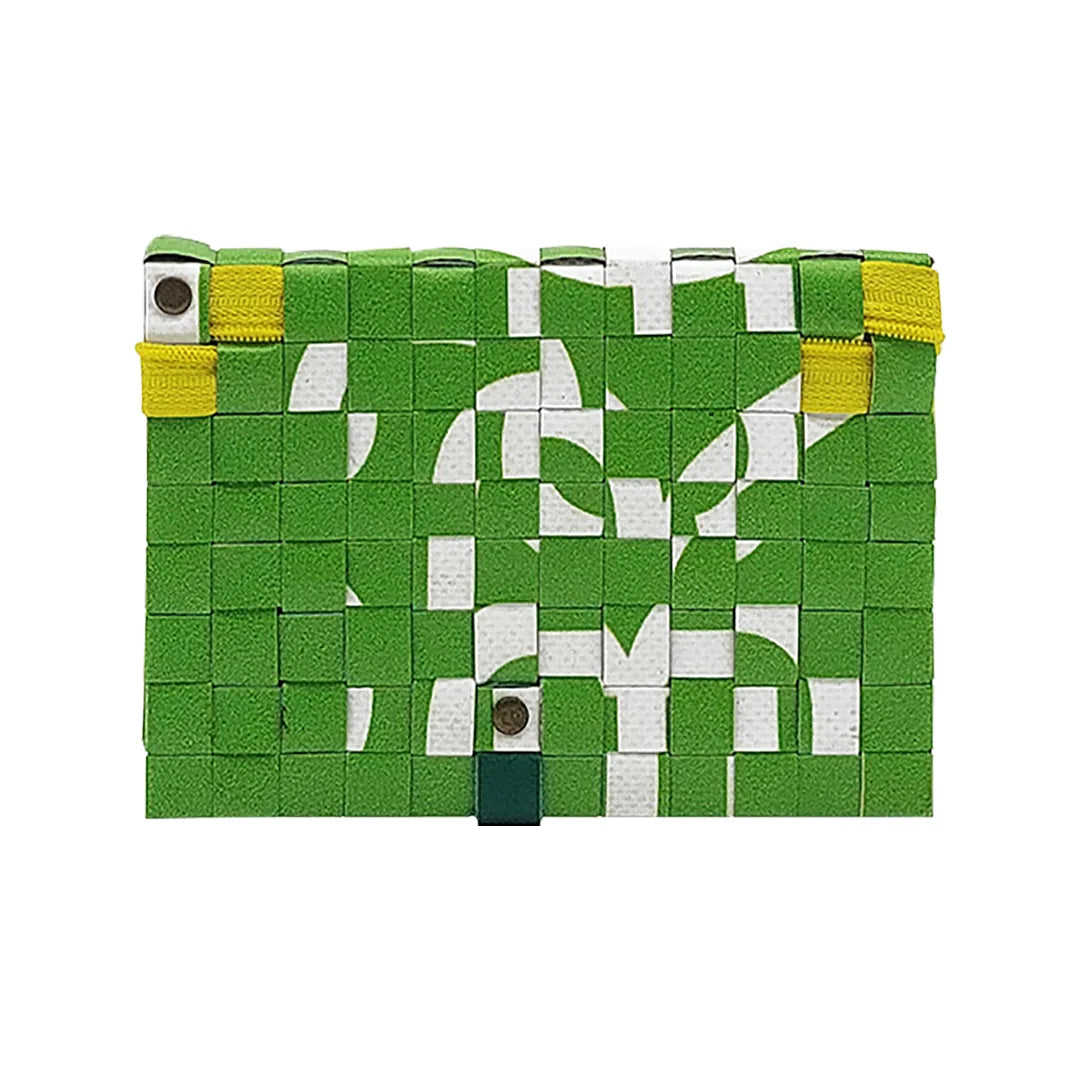 Katie Wallet 1423 by ReCreate is made from reclaimed advertising banner, with green graphic curves and space for notes, documents and money. - back