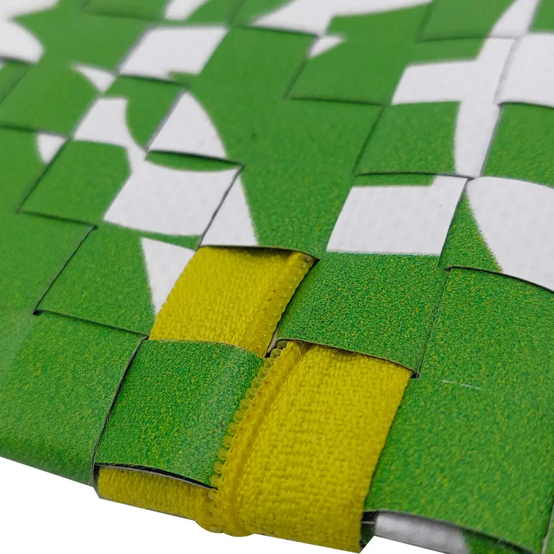 Katie Wallet 1423 by ReCreate is made from reclaimed advertising banner, with green graphic curves and space for notes, documents and money. - detail