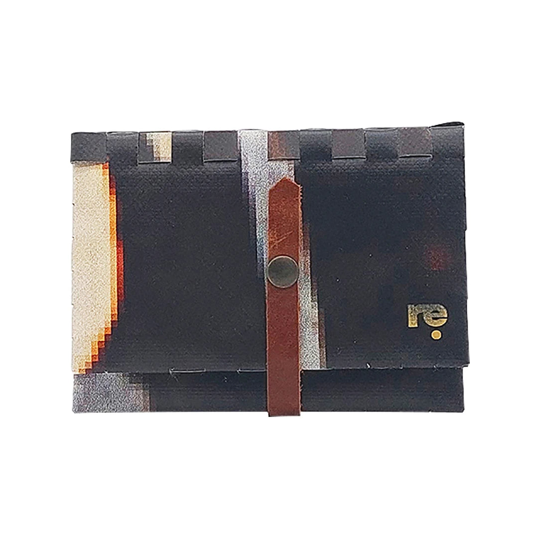 Katie Wallet 2825 by ReCreate transforms reclaimed advertising banner into a dark document wallet for money, notes and a small notebook. - front