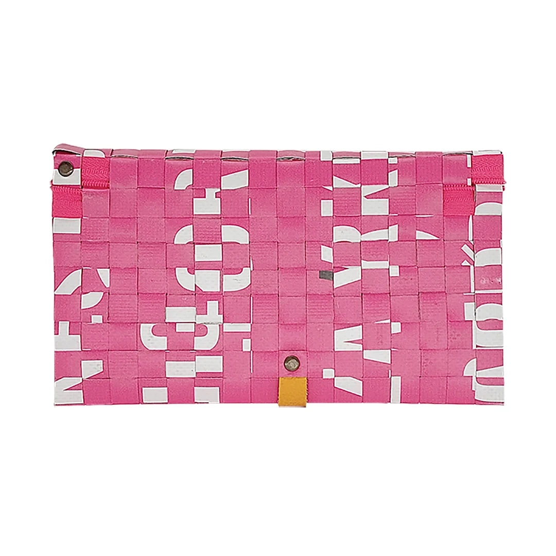 Leonor Wallet 3723 by ReCreate is a pink long wallet in reclaimed advertising banner, with space for 12 cards, documents, photos and coins. - back