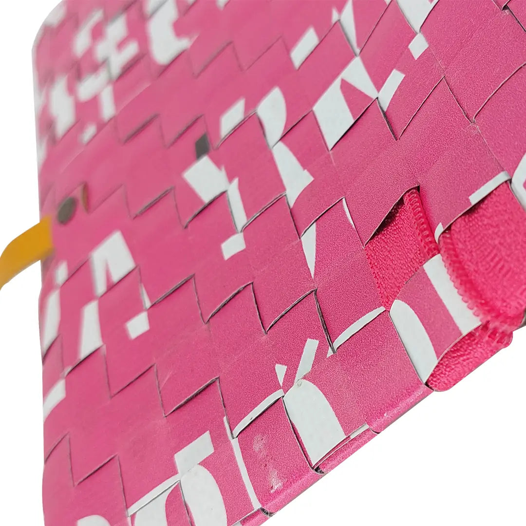 Leonor Wallet 3723 by ReCreate is a pink long wallet in reclaimed advertising banner, with space for 12 cards, documents, photos and coins. - detail