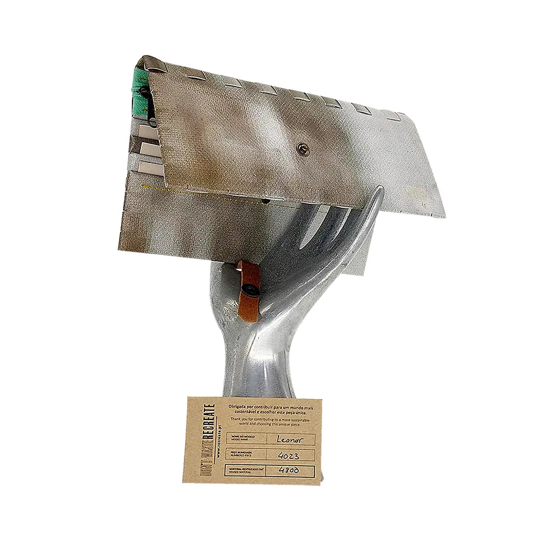 Leonor Wallet 4023 by ReCreate is a large reclaimed-banner wallet in silver grey, with space for 12 cards, documents, photos and coins. - on hand