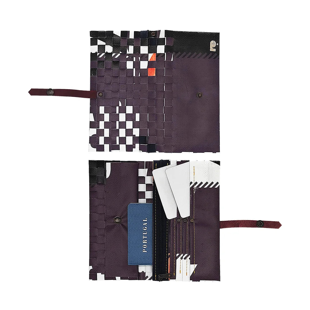 Leonor Wallet 4023 by ReCreate is a large reclaimed-banner wallet in silver grey, with space for 12 cards, documents, photos and coins. - both sides