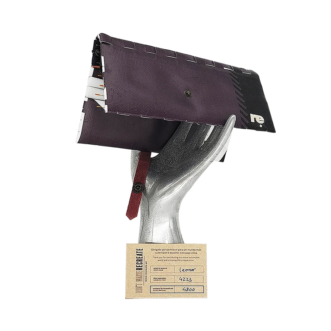 Leonor Wallet 4023 by ReCreate is a large reclaimed-banner wallet in silver grey, with space for 12 cards, documents, photos and coins. - on hand