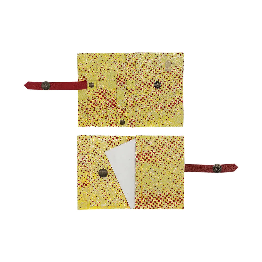Peter Wallet 2025 is a ReCreate wallet made from reclaimed advertising banner, with red graphic marks, space for 6 cards and coins. - both sides