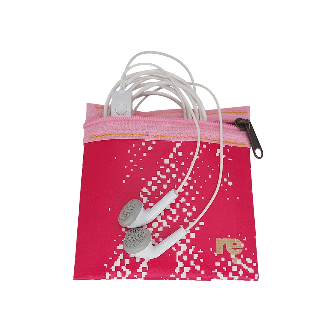 Tom Pouch 926 by ReCreate is a pink small pouch in reclaimed advertising banner, with woven texture, zip closure and room for daily essentials. - with phones